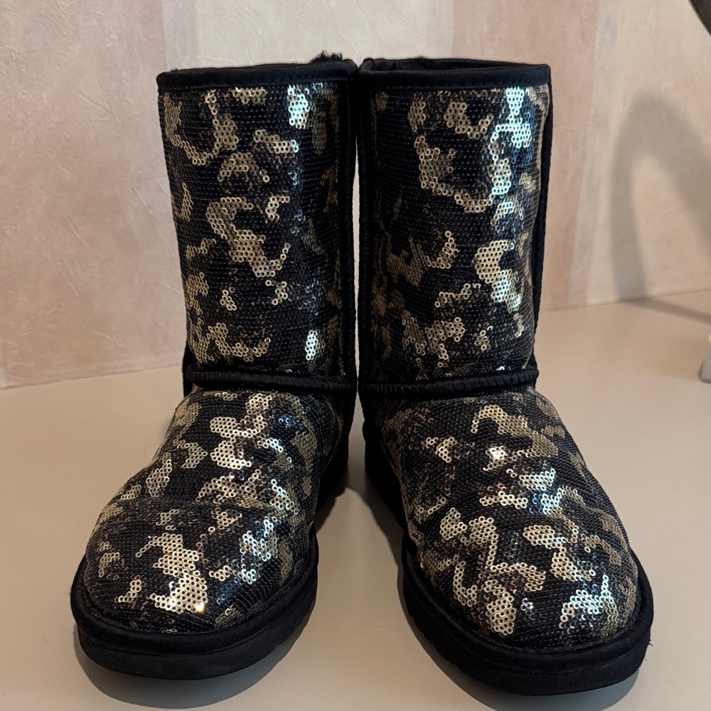 UGG Black and Gold Sequin Ankle Boots